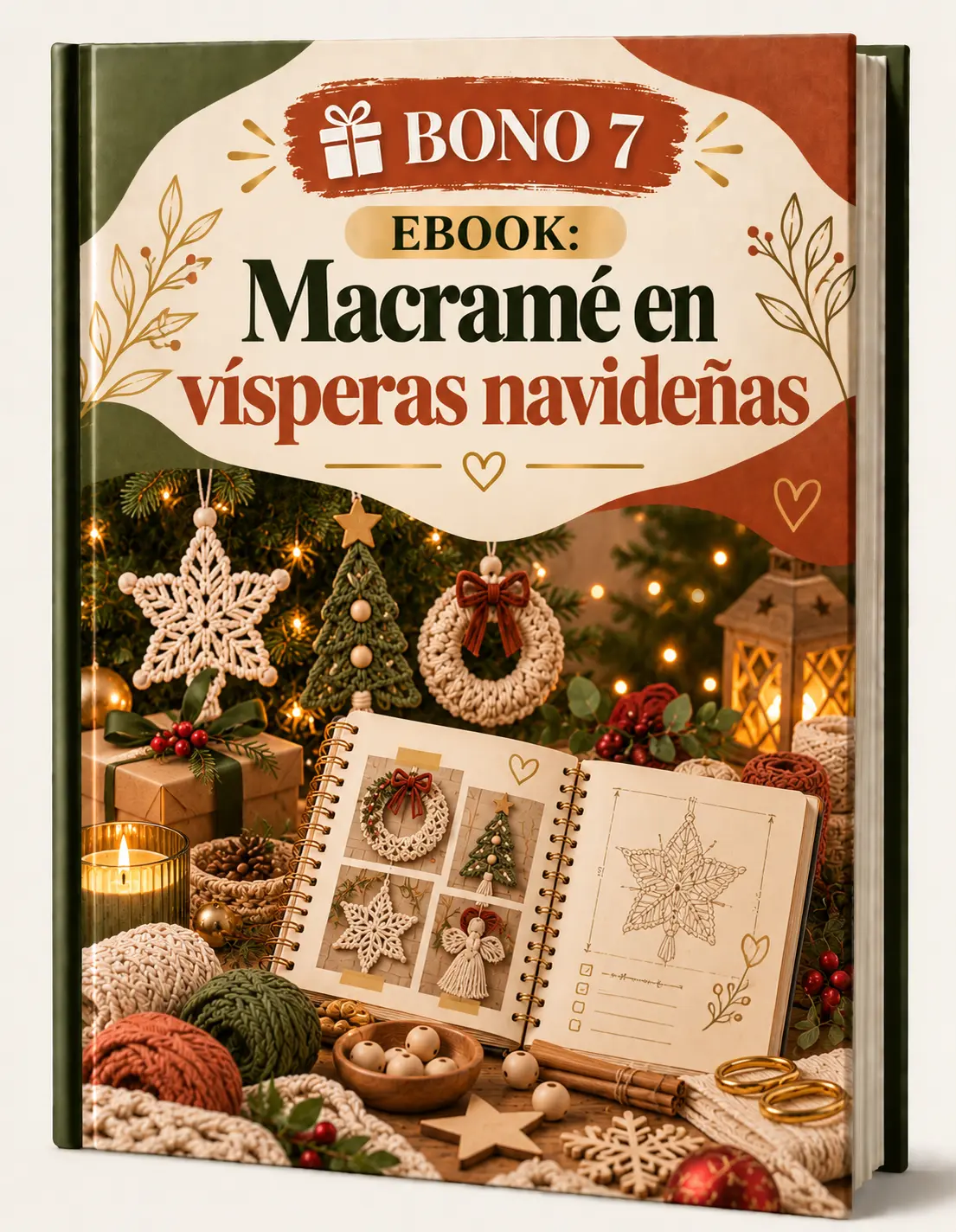 Mockup de Ebook: macramé en vísperas navideñas